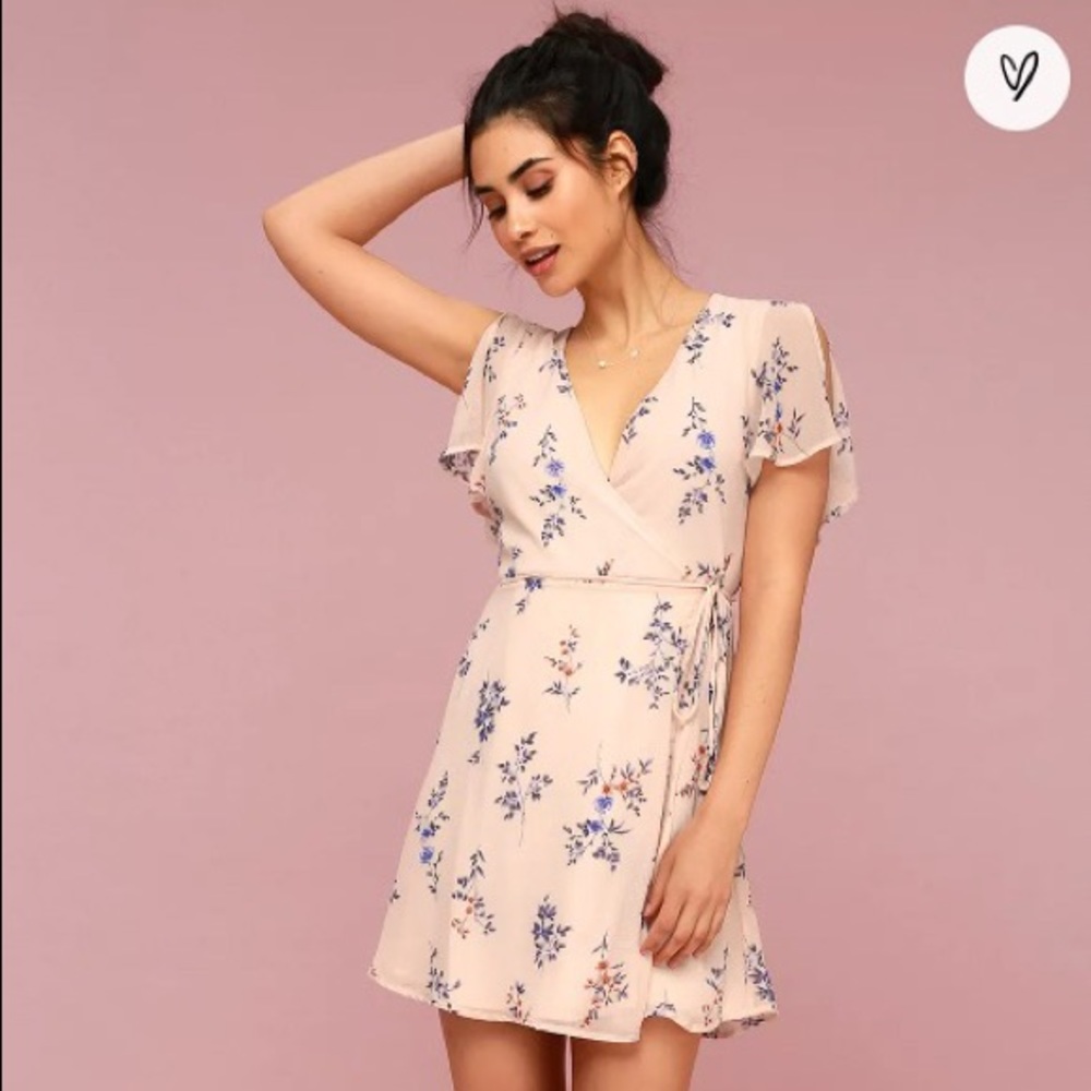 Lulus Fowler Blush Pink Floral Print Wrap Dress